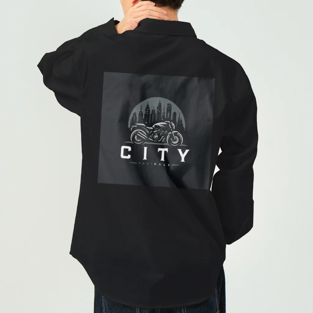 the blue seasonの都市とバイクのダークロゴデザイン ワークシャツ