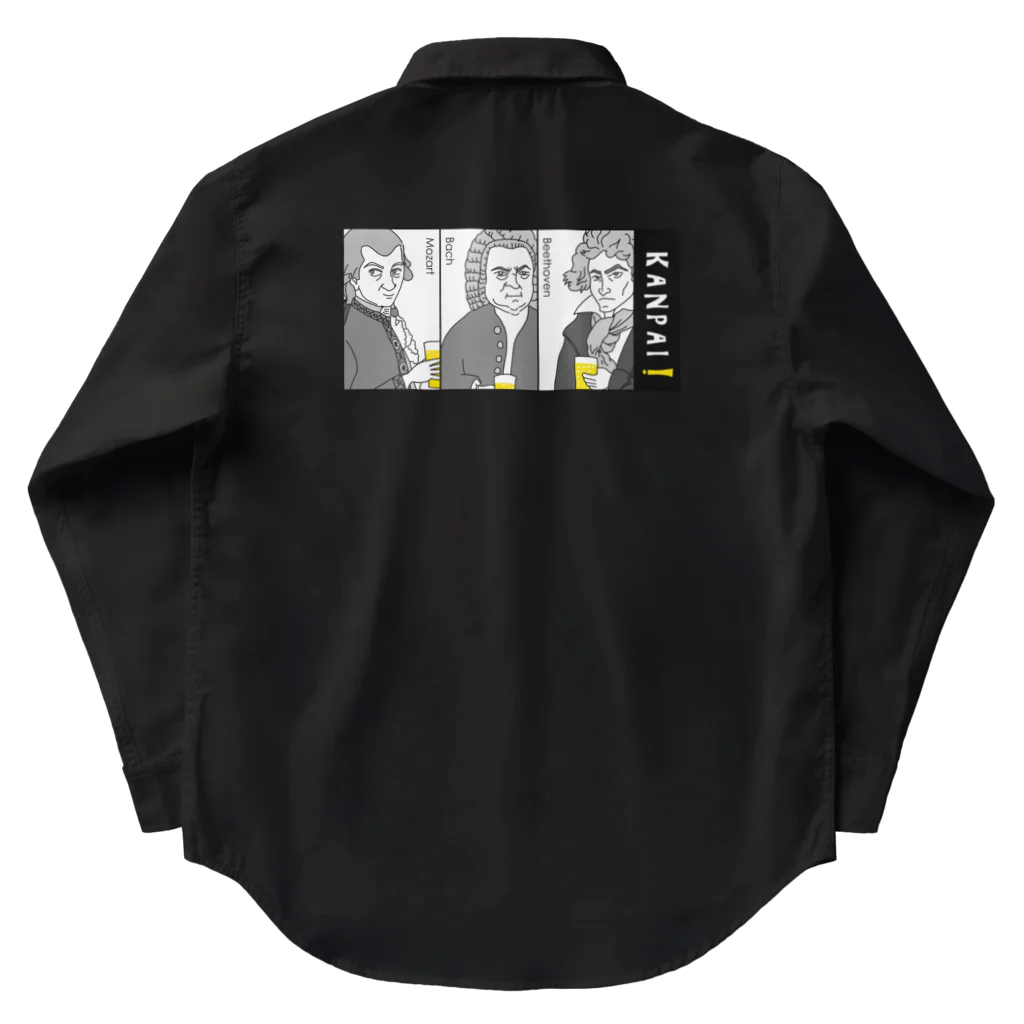 ビールとアート TM-3 Designの偉人 × BEER（三人の音楽家）黒線画・枠付 ワークシャツ