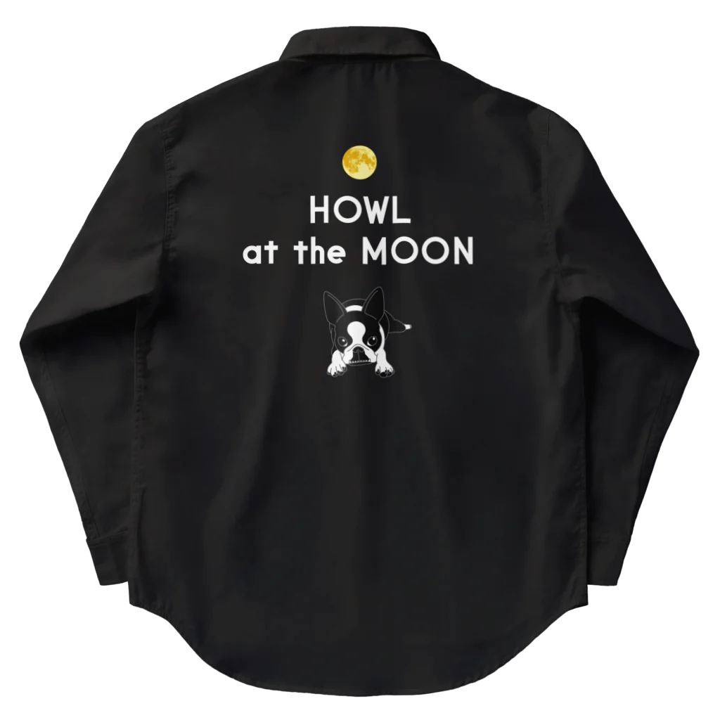 コチ(ボストンテリア)のバックプリント:ボストンテリア(HOWL at the MOON ロゴ)[v2.8k] Work Shirt