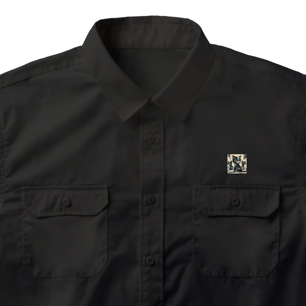 スタイル112の黒猫　キュビズム01 ワークシャツ