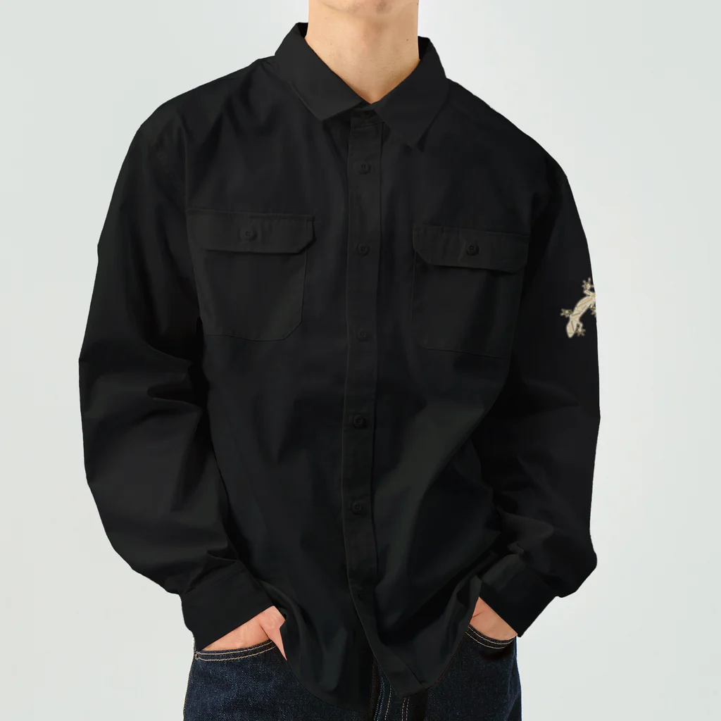 LalaHangeulのJapanese gecko(ニホンヤモリ)　英語デザイン Work Shirt