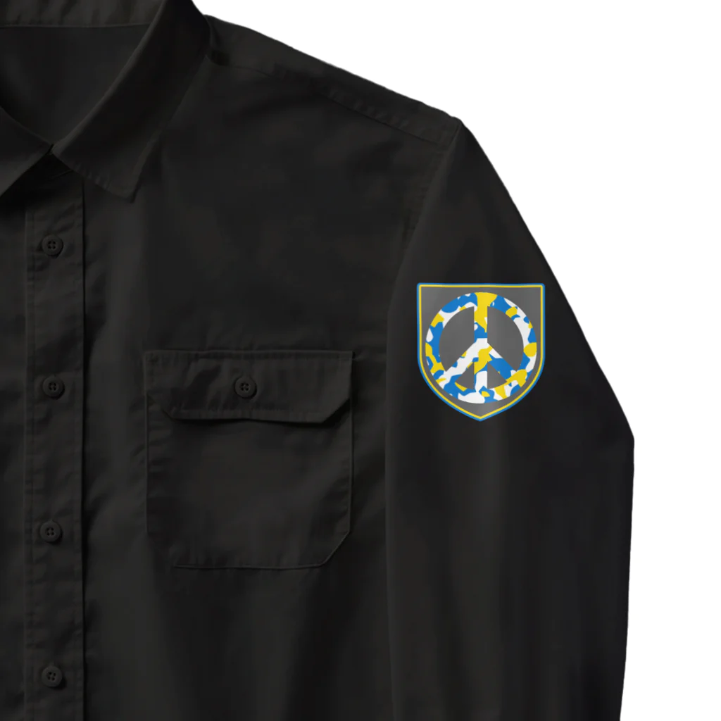 サトオのエンブレム風カモフラピースマーク(Peace symbol)ウクライナ色 Work Shirt
