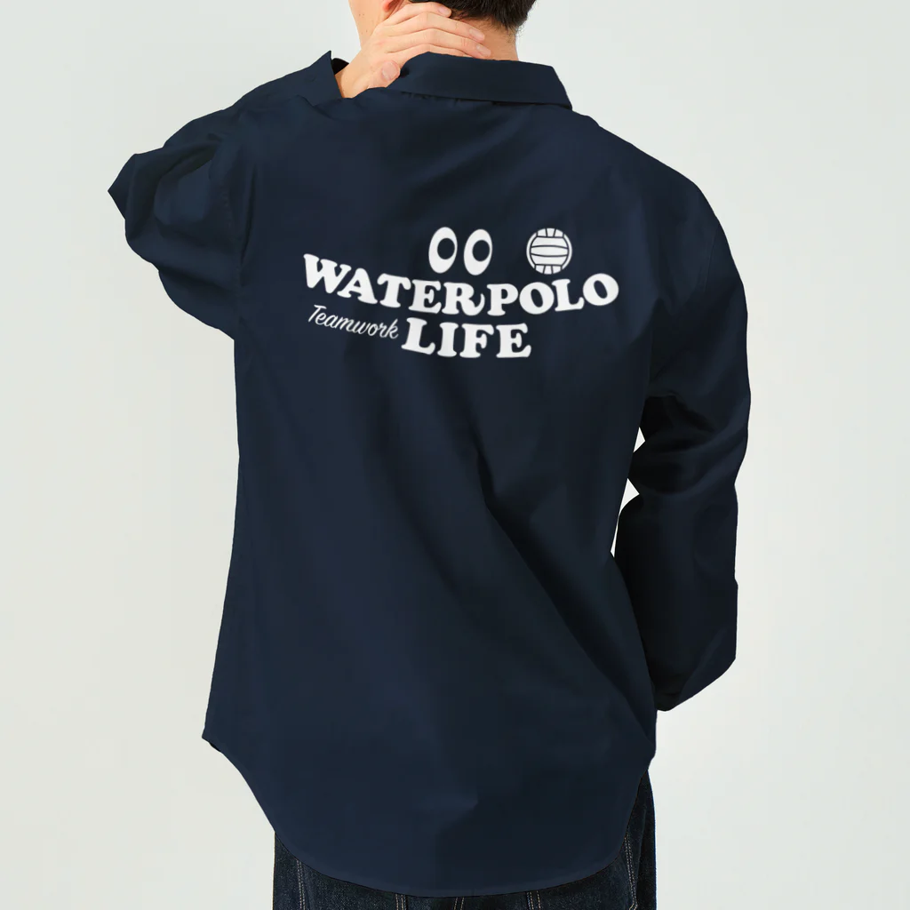 sports_tower スポーツタワーの水球・目玉・白・すいきゅう・WATER POLO・デザイン・Tシャツ・かっこいい・かわいい・男子・女子・ボール・スポーツ・巻き足・ハンドリング・出足・ドリブル・リターン・ワンタッチシュート・チームワーク ワークシャツ