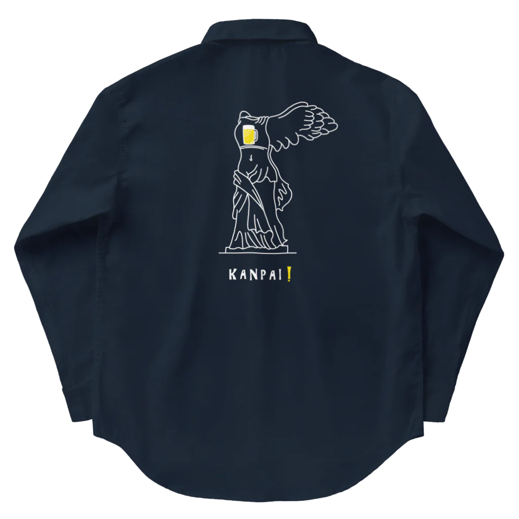 ビールとアート TM-3 Designの彫刻 × BEER（サモトラケのニケ）白線画 Work Shirt