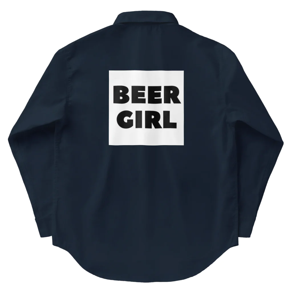 BEERのビールガール_黒字(白背景) Work Shirt