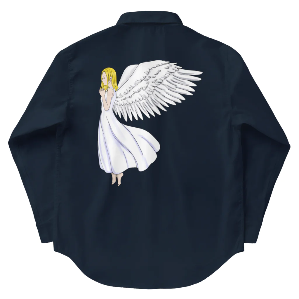 八咫烏帽子の鳥小屋の祈る天使（前のを少し調整） ワークシャツ