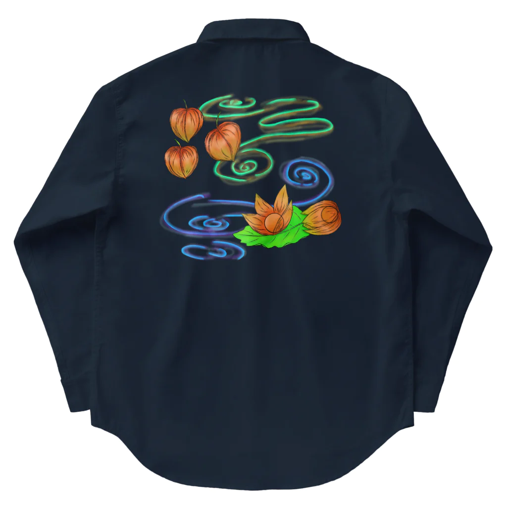 Lily bird（リリーバード）のホオズキ 水紋背景（和柄） Work Shirt