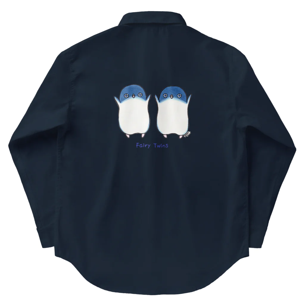 ヤママユ(ヤママユ・ペンギイナ)のふたごのフェアリーペンギン(ロゴあり) ワークシャツ