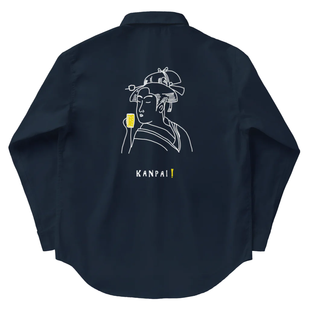 ビールとアート TM-3 Designの名画 × BEER（美人画）白線画 Work Shirt