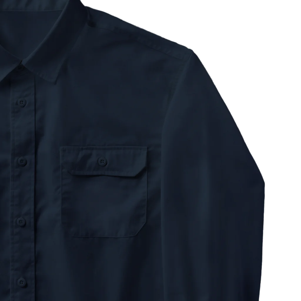 PALA's SHOP　cool、シュール、古風、和風、の和風柄　白と黒　花模様　(青) ワークシャツ