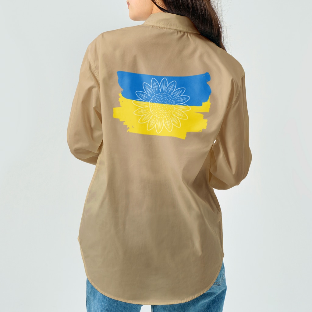 サトオ  ウクライナ支援のひまわり・ウクライナ国旗色ペイント風 Work Shirt