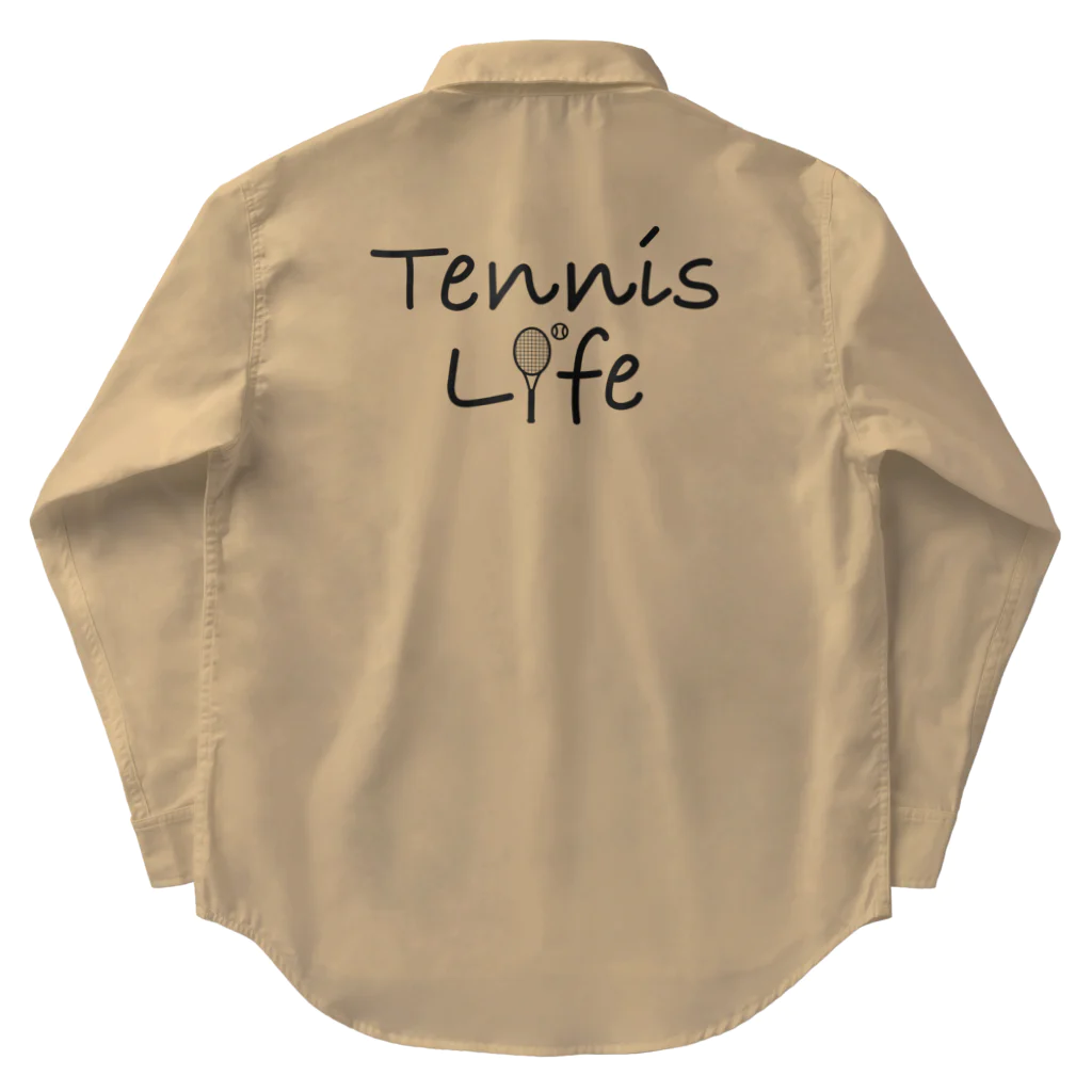 sports_tower スポーツタワーのテニス・TENNIS・ライフ・筆記文字・アイテム・デザイン・ラケット・ガット・イラスト・スポーツ・Tシャツ・サーブ・男子・女子・かっこいい・かわいい・選手・画像・ボール・王子・応援 ワークシャツ