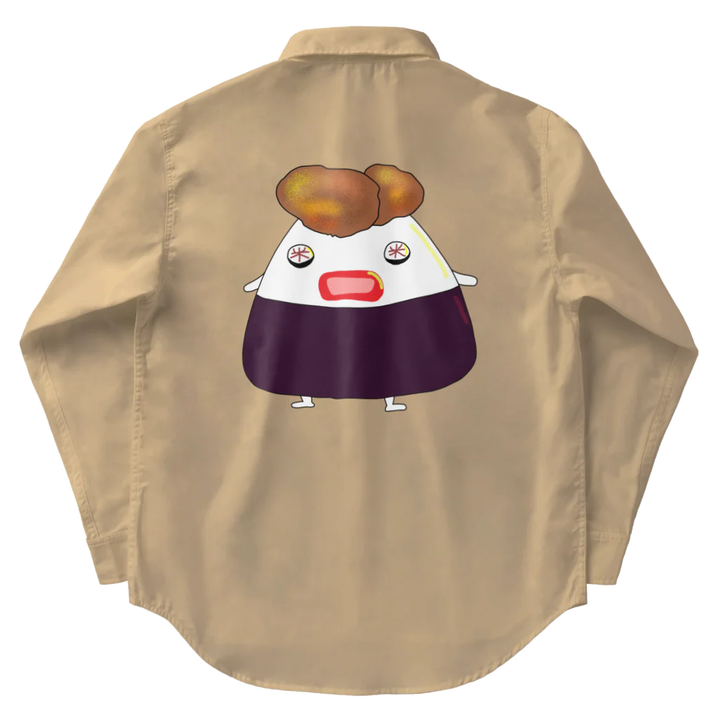 作りかけのたい焼きのおにぎり（からあげ）表裏袖プリント Work Shirt