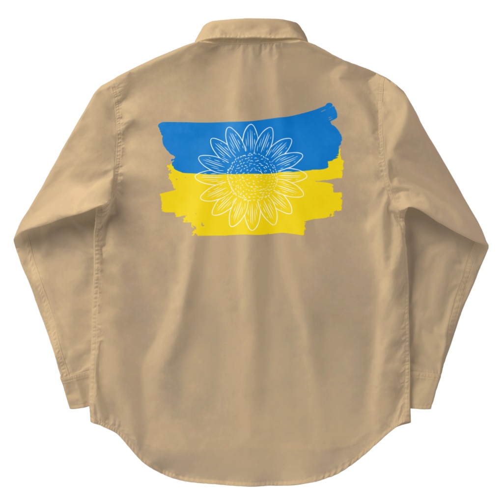 サトオ  ウクライナ支援のひまわり・ウクライナ国旗色ペイント風 Work Shirt