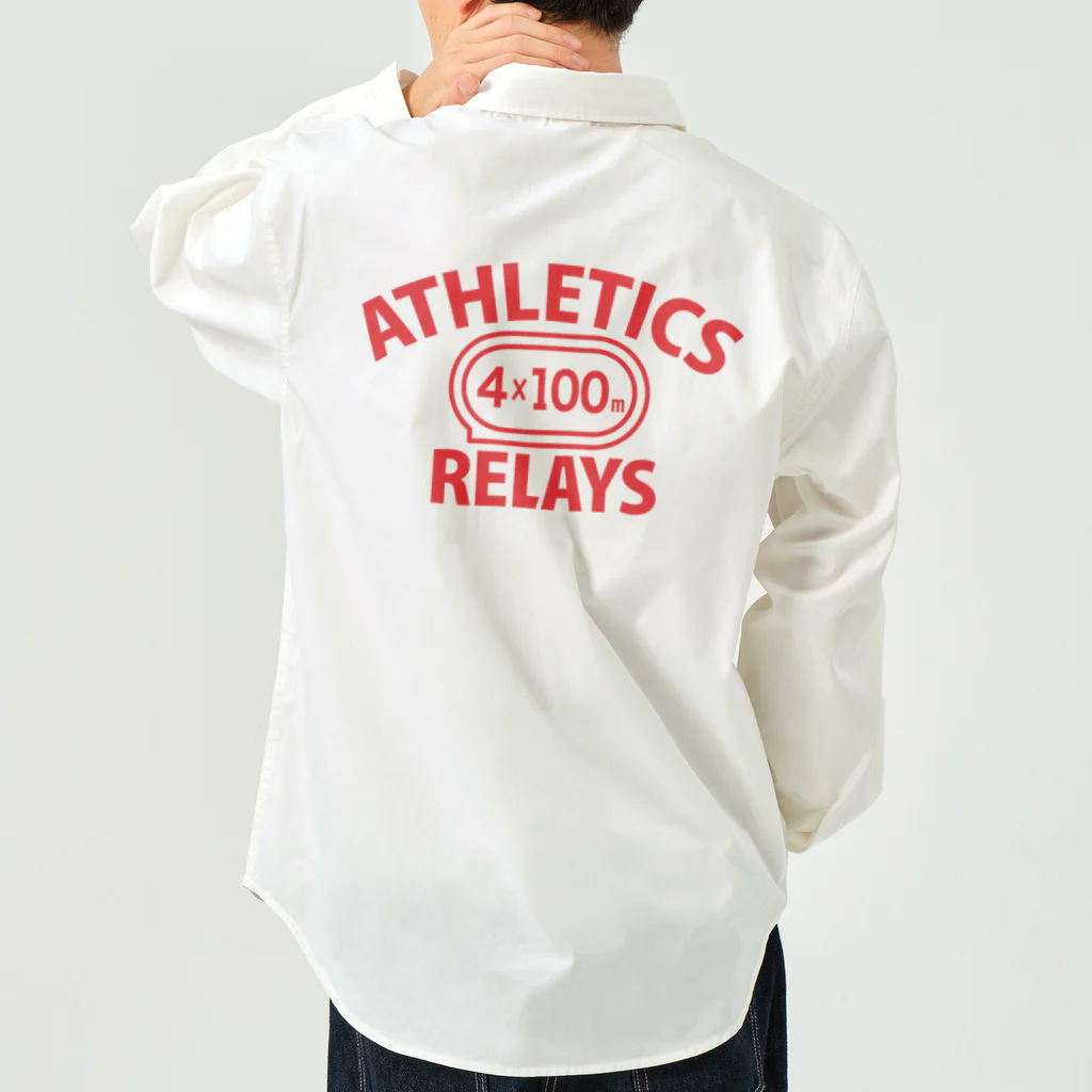 sports_tower スポーツタワーの4×100mリレー・リレー競走・赤・陸上競技・400メートルリレー走・デザイン・Tシャツ・陸上部・男子・女子・ジュニア・入賞・有力・確実・候補・有望・応援・精神力・集中力・日本人・陸上魂 ワークシャツ