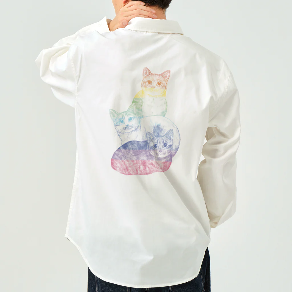 縁-yukari-のカラフルにゃんこトリオ Work Shirt