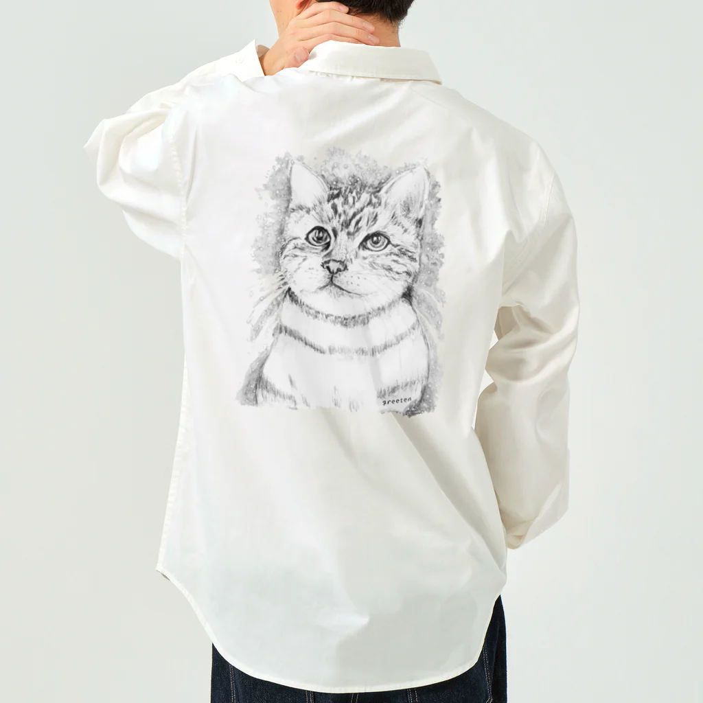 greetenのアート猫　モノクロ　 Work Shirt