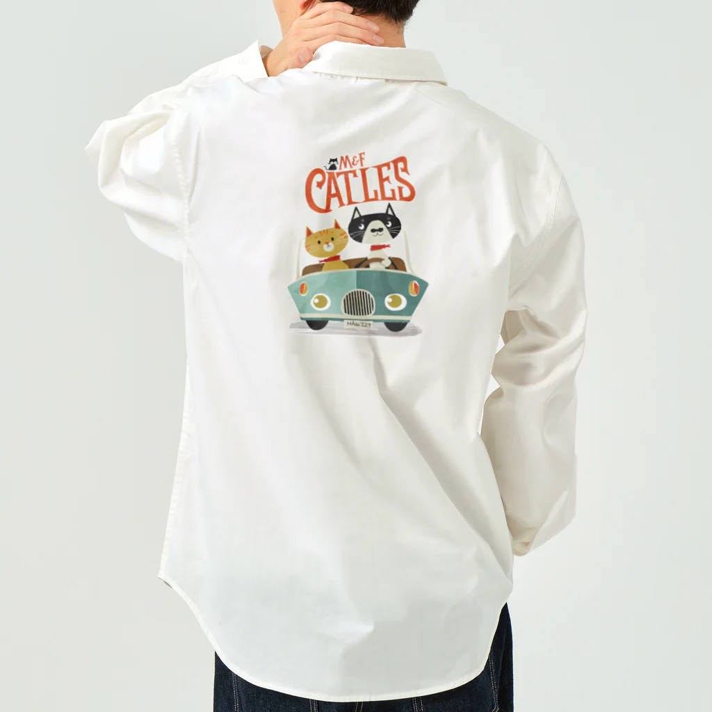 CATLESのCATLES CAR DRIVE ハチワレ猫とキジトラ猫のドライブ Work Shirt