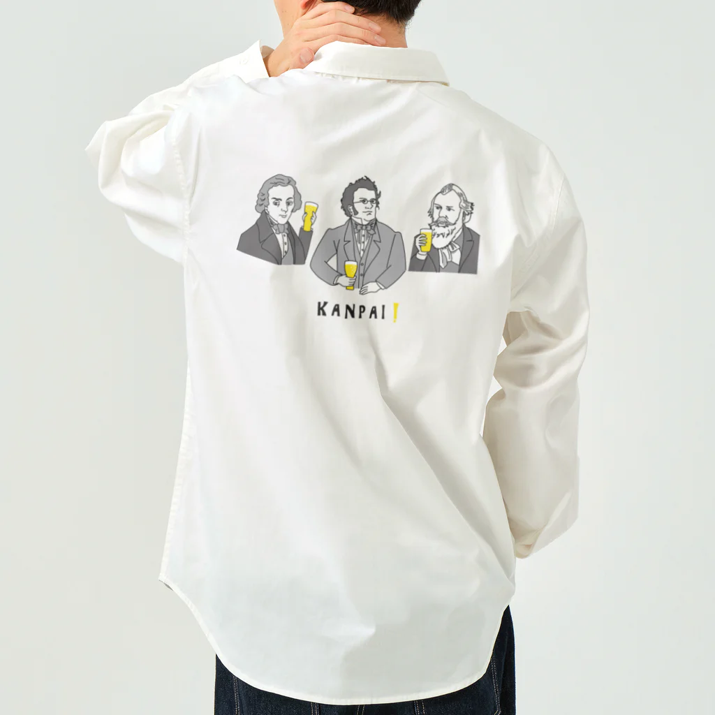 ビールとアート TM-3 Designの偉人 × BEER（ロマン派の音楽家）黒線画 ワークシャツ
