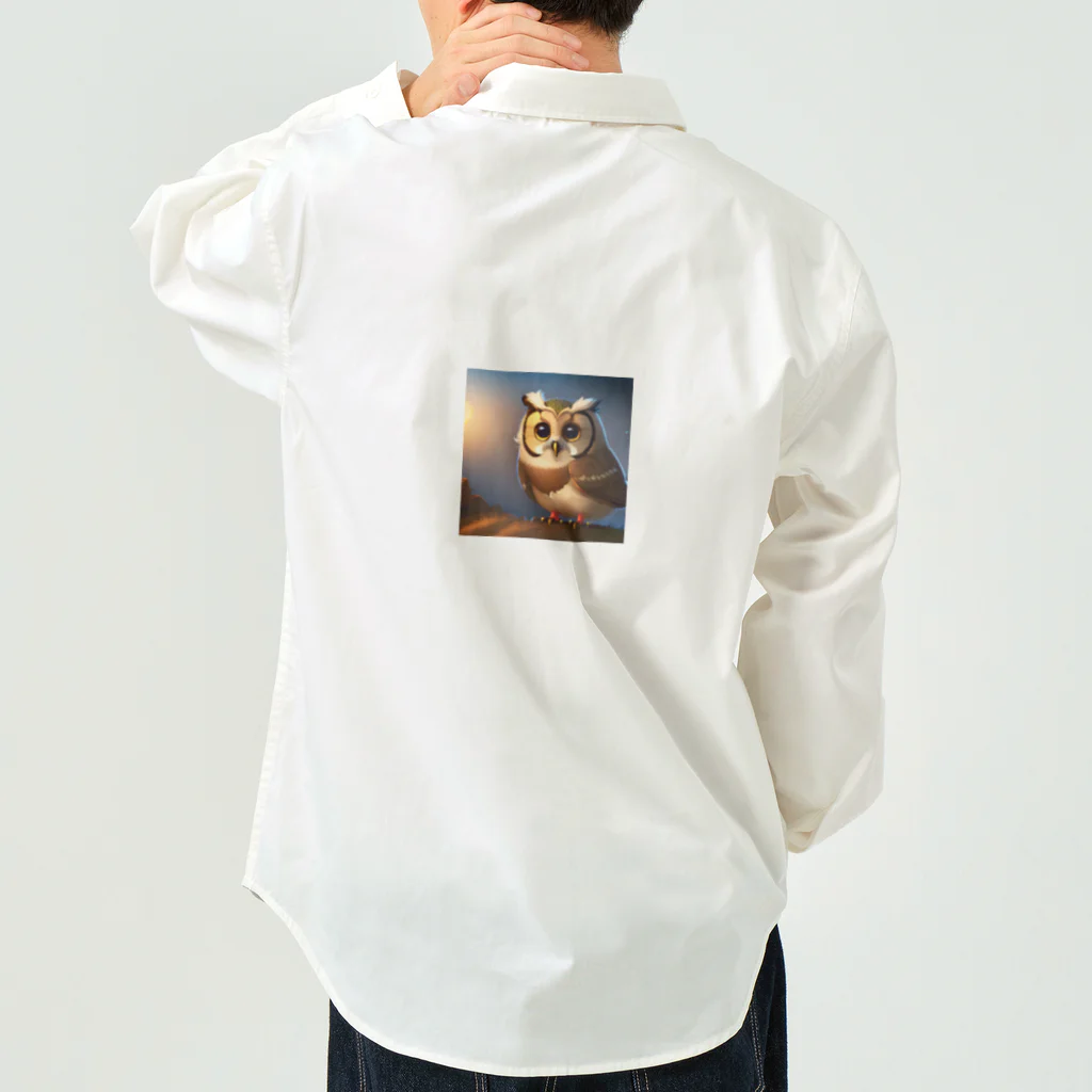 コハクの家の可愛いフクロウのイラストグッズ Work Shirt