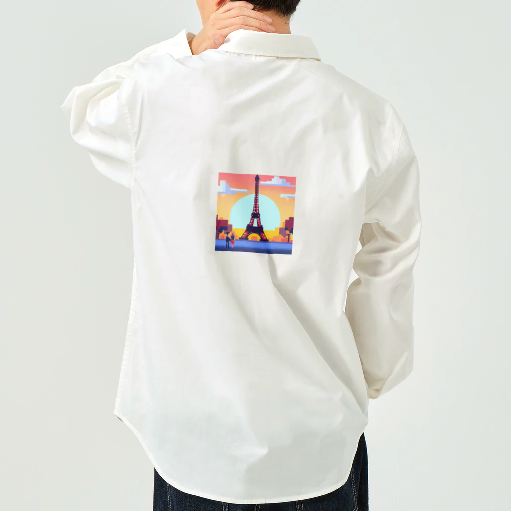 shibasannのフランスの風景のピクセルアート ワークシャツ