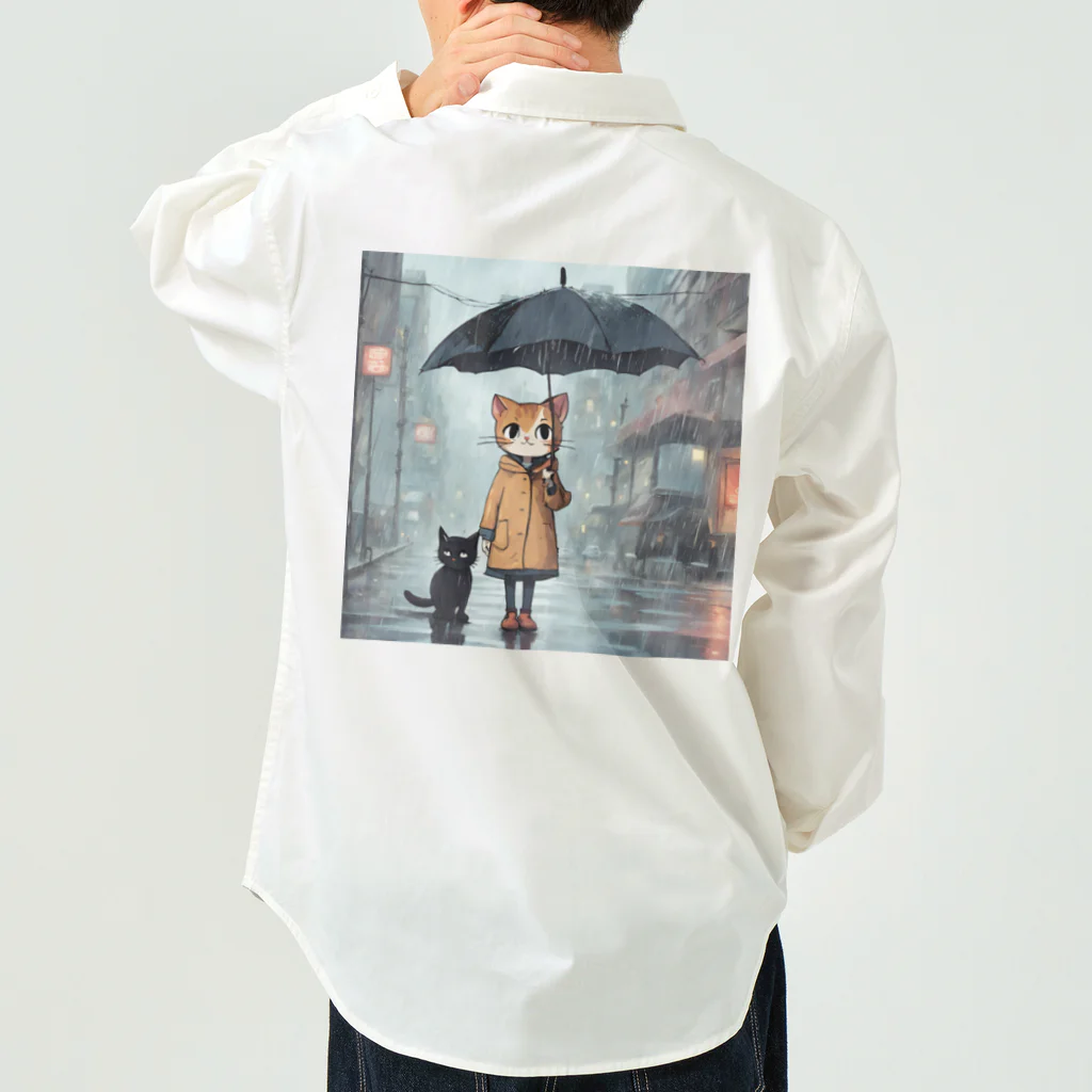 AI Creative Hub（AIクリエイティブハブ）の猫と傘 Work Shirt