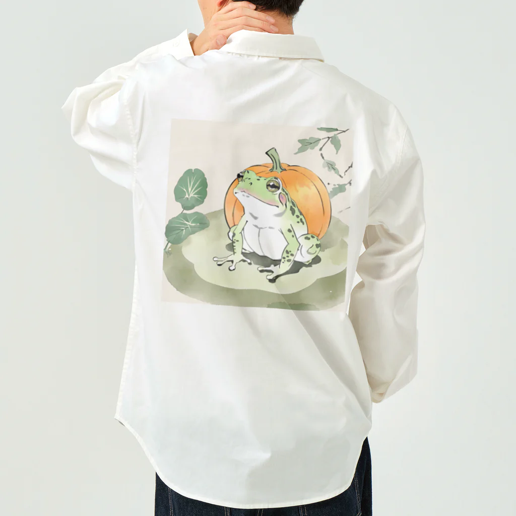 aoking_の和カエルかぼちゃ2 ワークシャツ