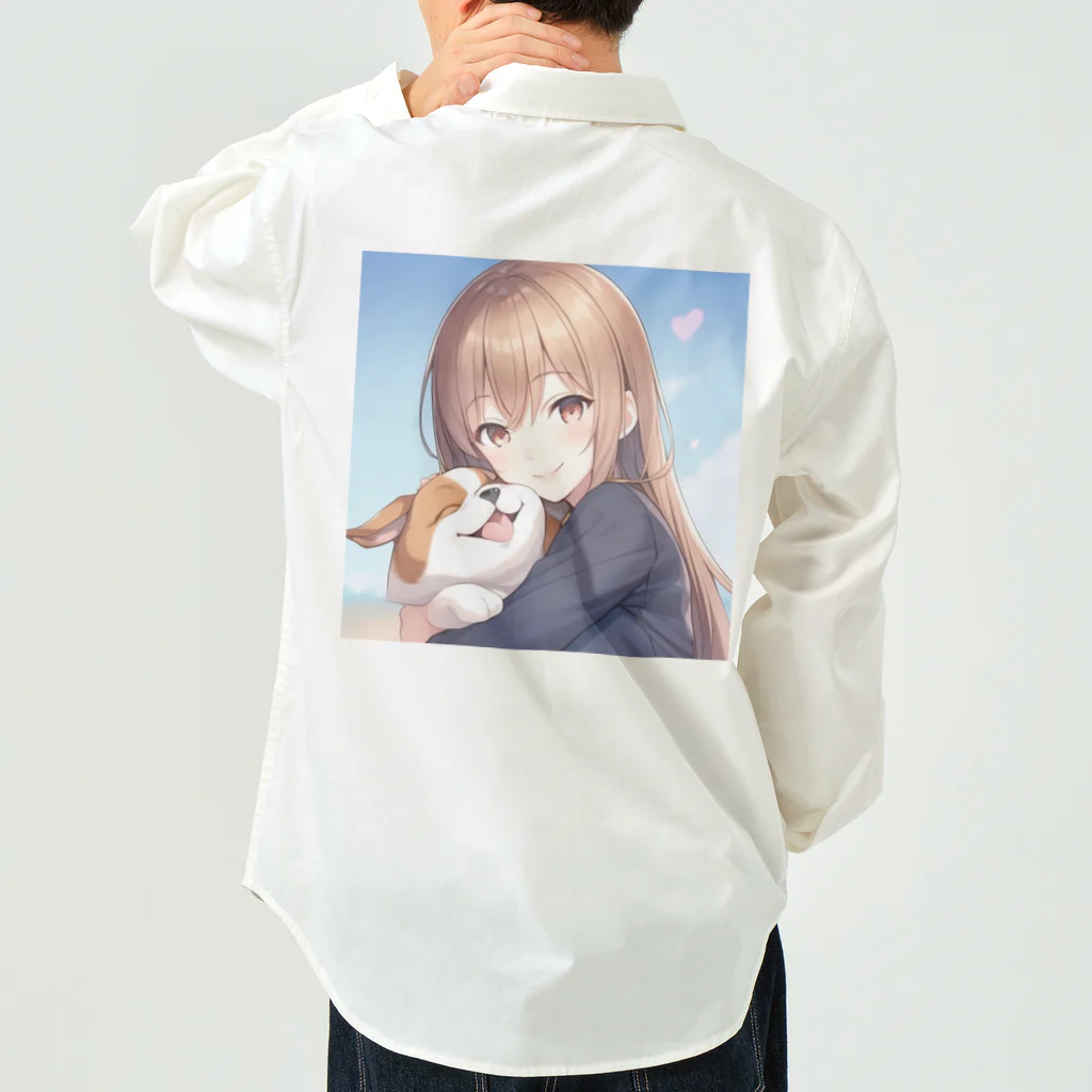 ひまわりの部屋の愛犬を抱きしめる少女 Work Shirt