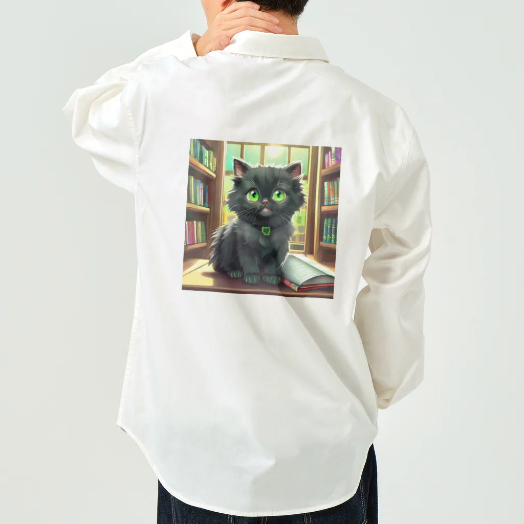 yoiyononakaの図書室の黒猫01 Work Shirt