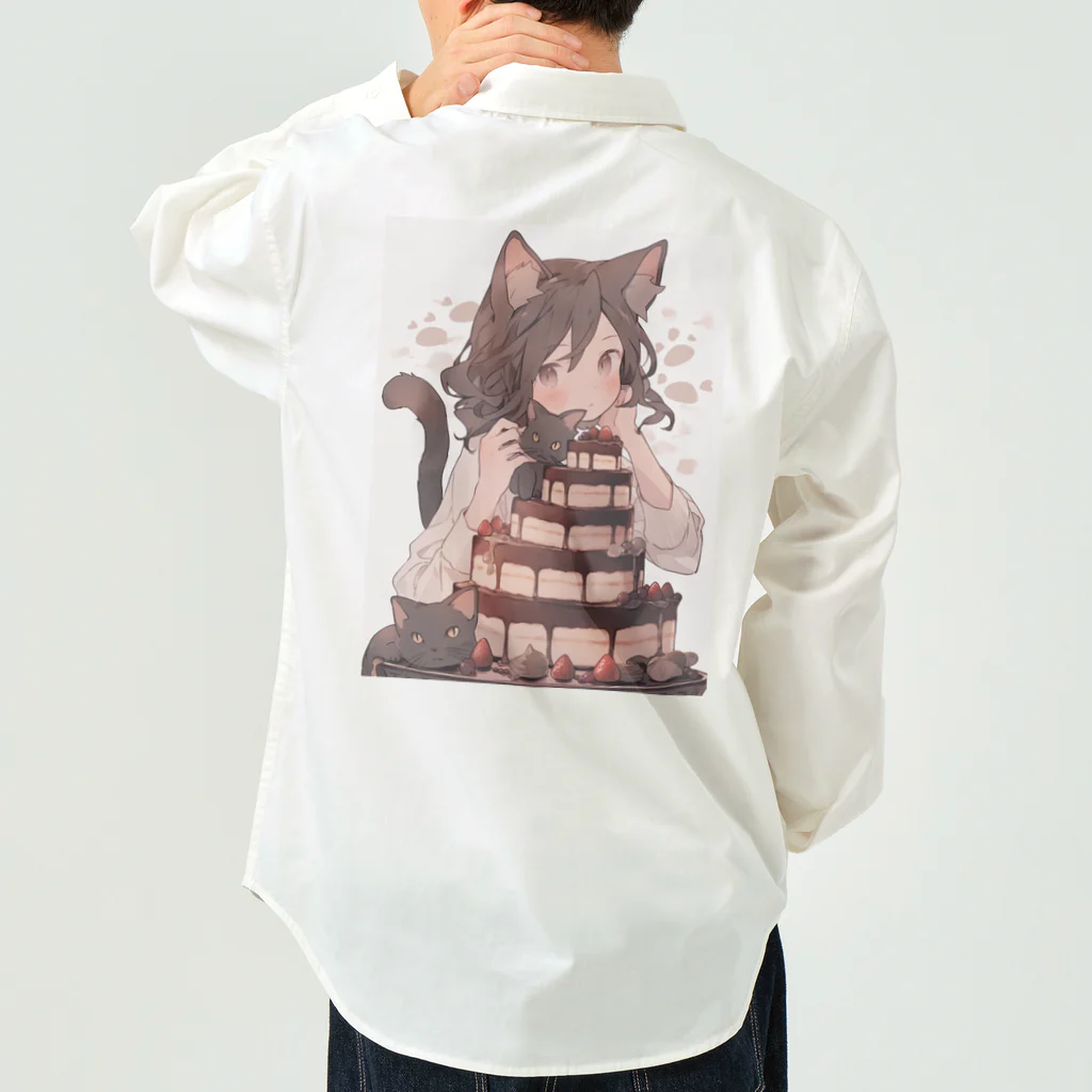 シロクマペンギンのネコちゃんとチョコレートケーキ Work Shirt