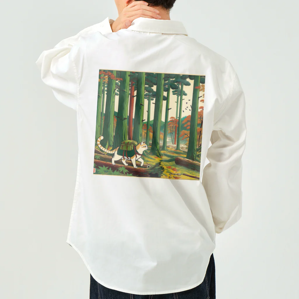 Aoyanicの浮世絵猫野営６ ワークシャツ