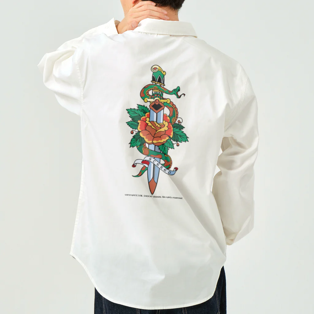 ファンシーTシャツ屋の蛇と薔薇のダガータトゥーデザイン Work Shirt