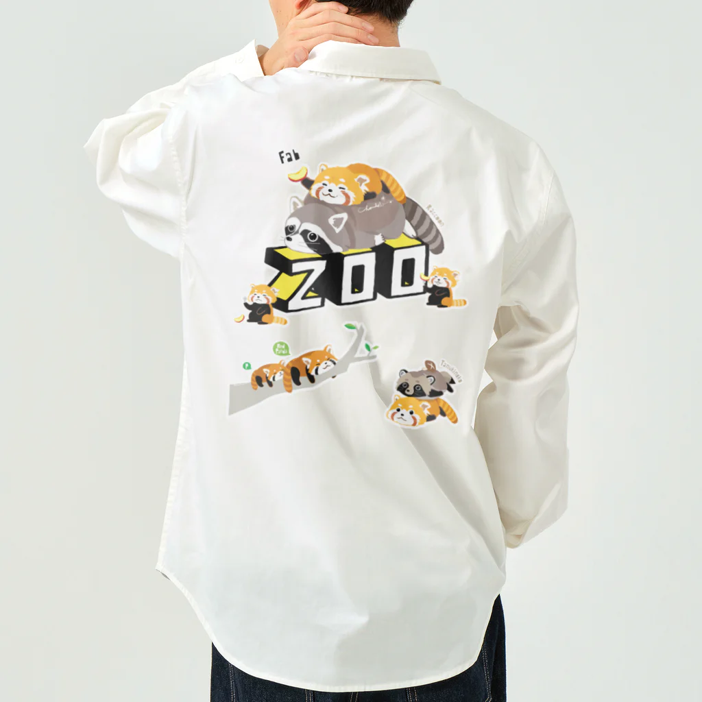 loveclonesのレッサーパンダとアライグマ（太）タヌキ添え 0627 ZOOロゴ ワークシャツ