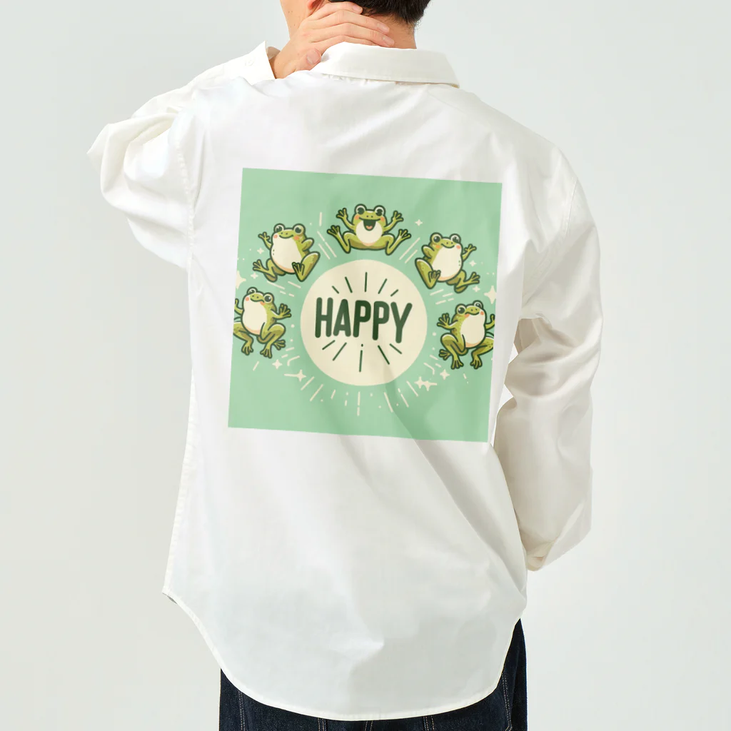 カエルグッズのHAPPYカエル5匹 Work Shirt