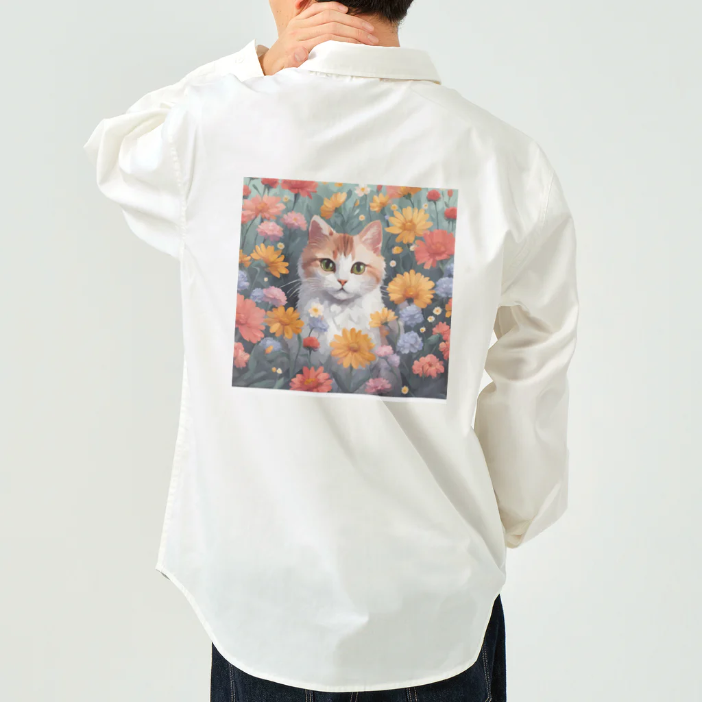 FLOWERアニマルのロココFLOWERキャットコスモス Work Shirt