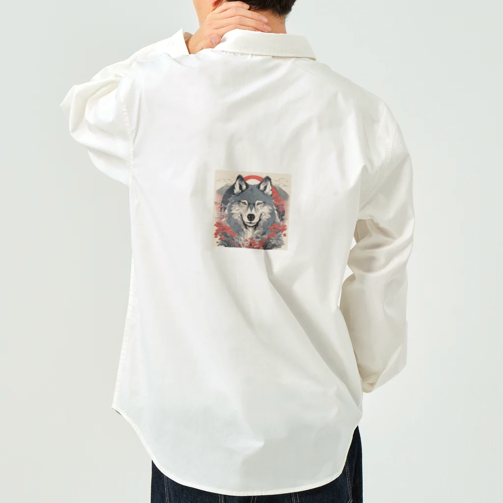 ラムネのオオカミのイラスト　日本風 ワークシャツ