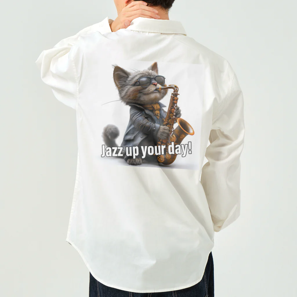 G.O.A.T.designのクールな猫がサックスを奏でる ワークシャツ