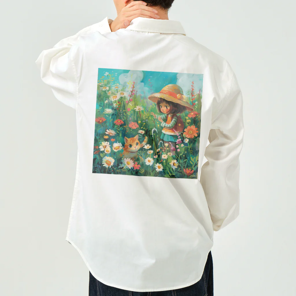 AQUAMETAVERSEのお花畑に囲まれる猫ちゃんと私 アメジスト 2846 Work Shirt