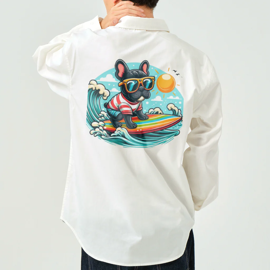 Surfing Dogの波乗りフレンチブルドッグ Work Shirt