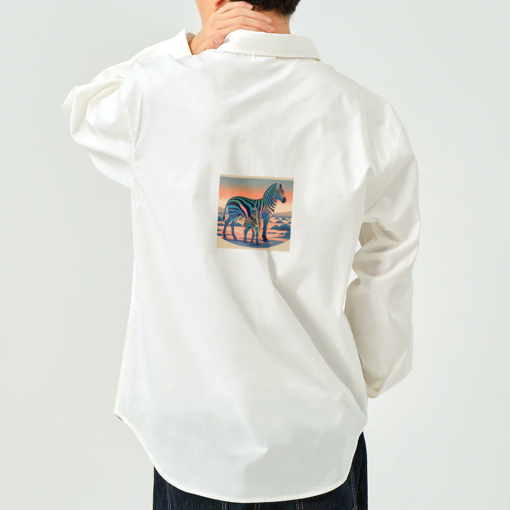 chaochao0701の浮世絵風　シマウマ（偉大な野生動物）"Ukiyo-e Style Zebra (Majestic Wild Animal)" "浮世绘风格的斑马（伟大的野生动物）" ワークシャツ