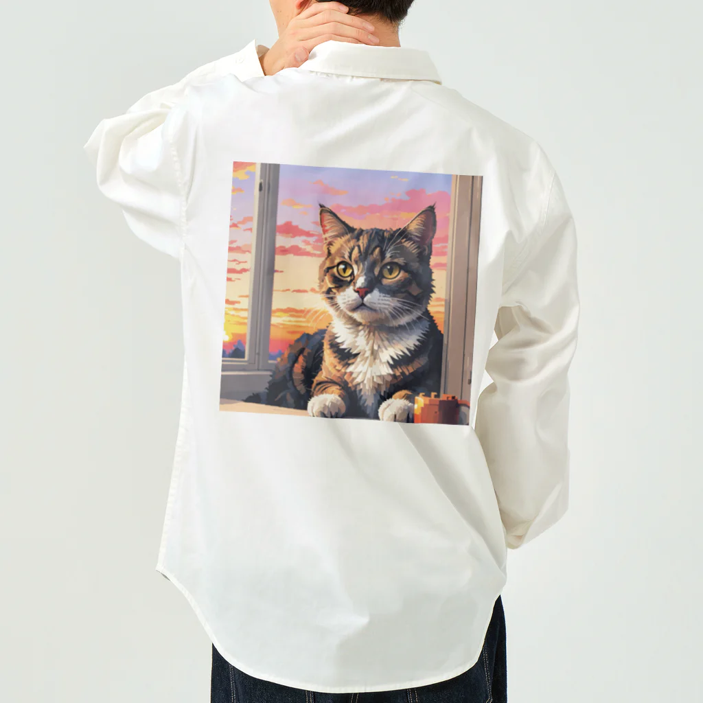 ねこネコ猫nekoの夕日と猫 ワークシャツ
