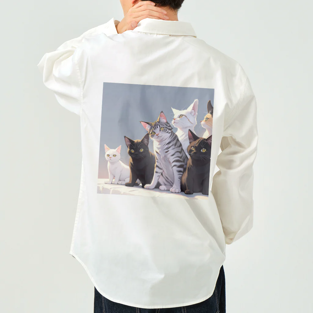 ピンクリボンのねこねこねこ Work Shirt