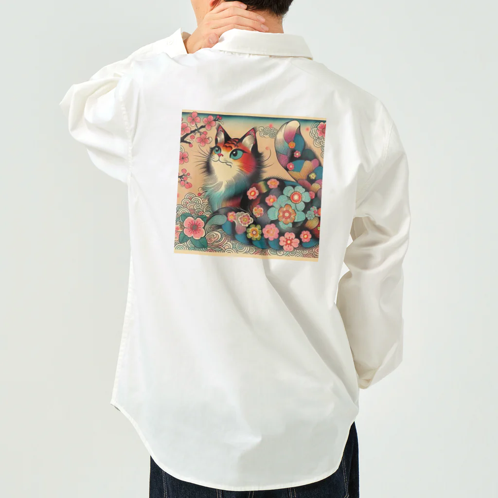 chaochao0701の浮世絵風　カラフル猫「Ukiyo-e-style Colorful Cat」「浮世绘风格的多彩猫」 ワークシャツ