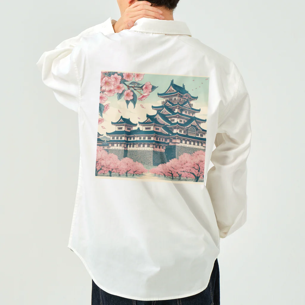 Cool Japanese CultureのSpring in Himeji, Japan: Ukiyoe depictions of cherry blossoms and Himeji Castle Work Shirt