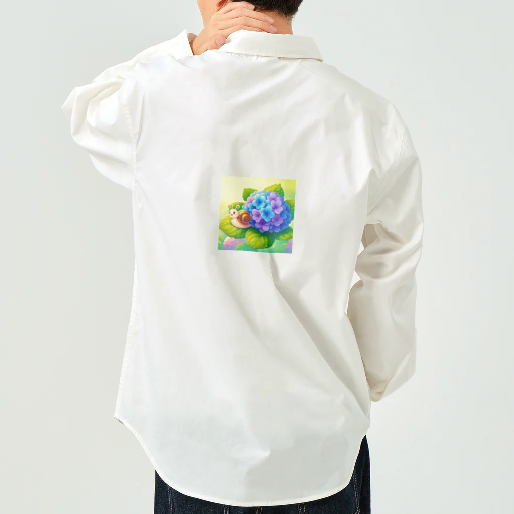 かるるんショップのあじさいとカタツムリ　雨上がり Work Shirt