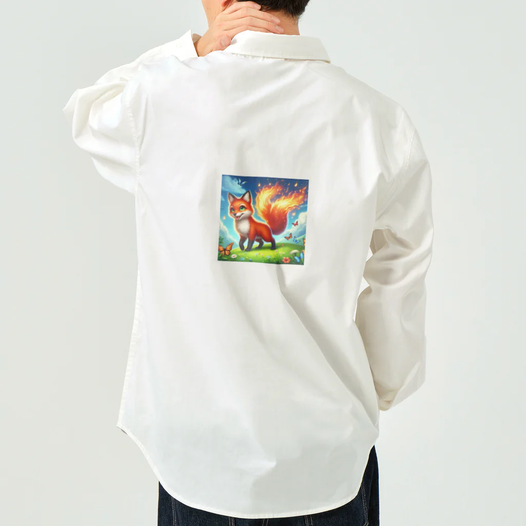 YFCの炎を尾を持つ精悍なキツネ Work Shirt