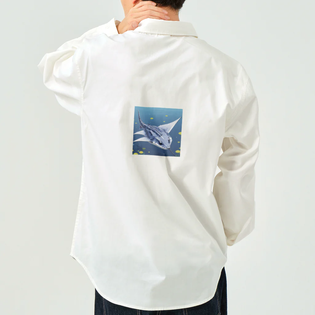 SUZURI56のドット絵ノコギリザメ Work Shirt