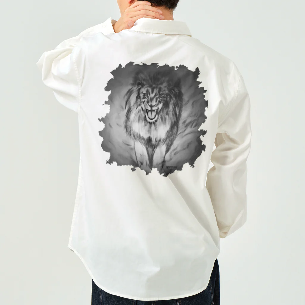 greetenのライオン　アートアニマル　モノクロ Work Shirt