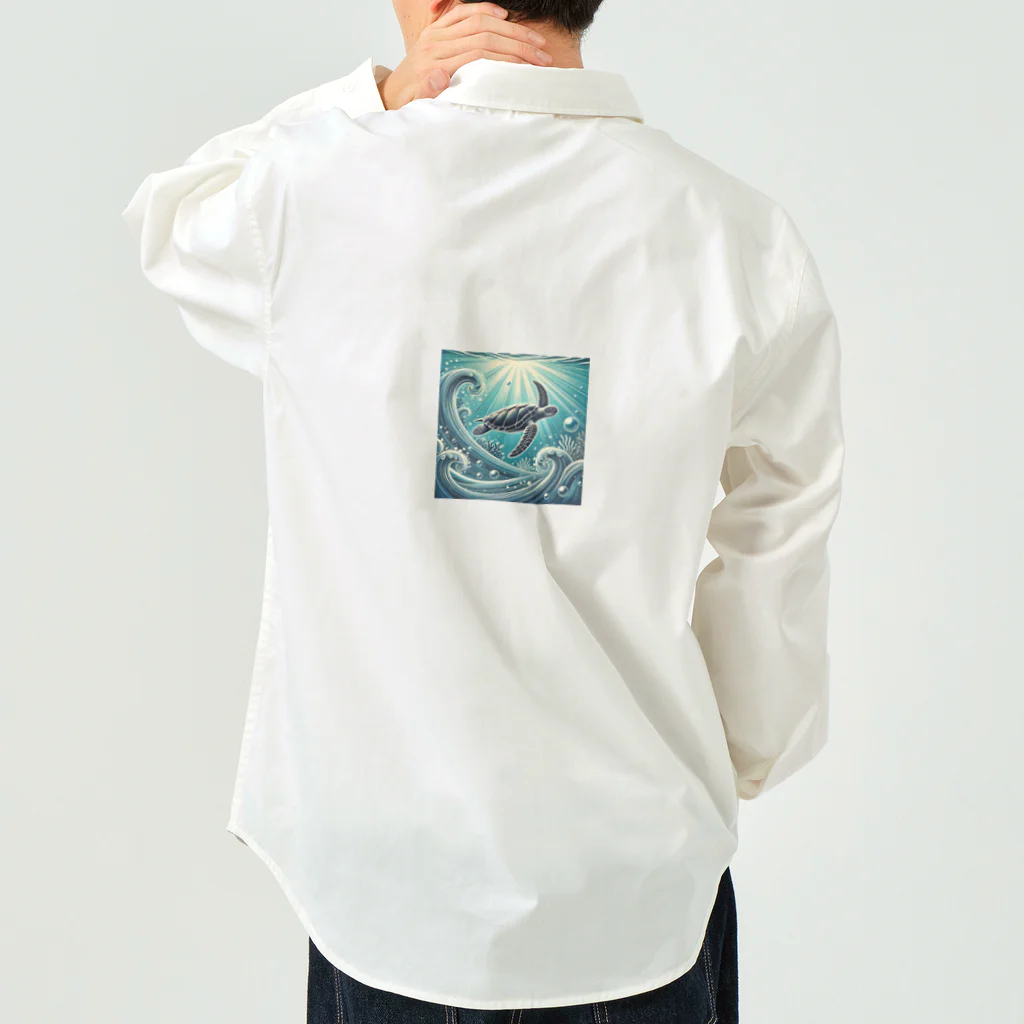 海の幸のウミガメと水流 Work Shirt