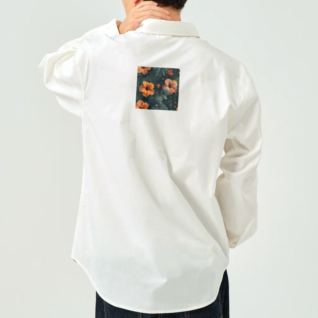 オンラインショップイエローリーフのオレンジ色のハイビスカスの花 Work Shirt